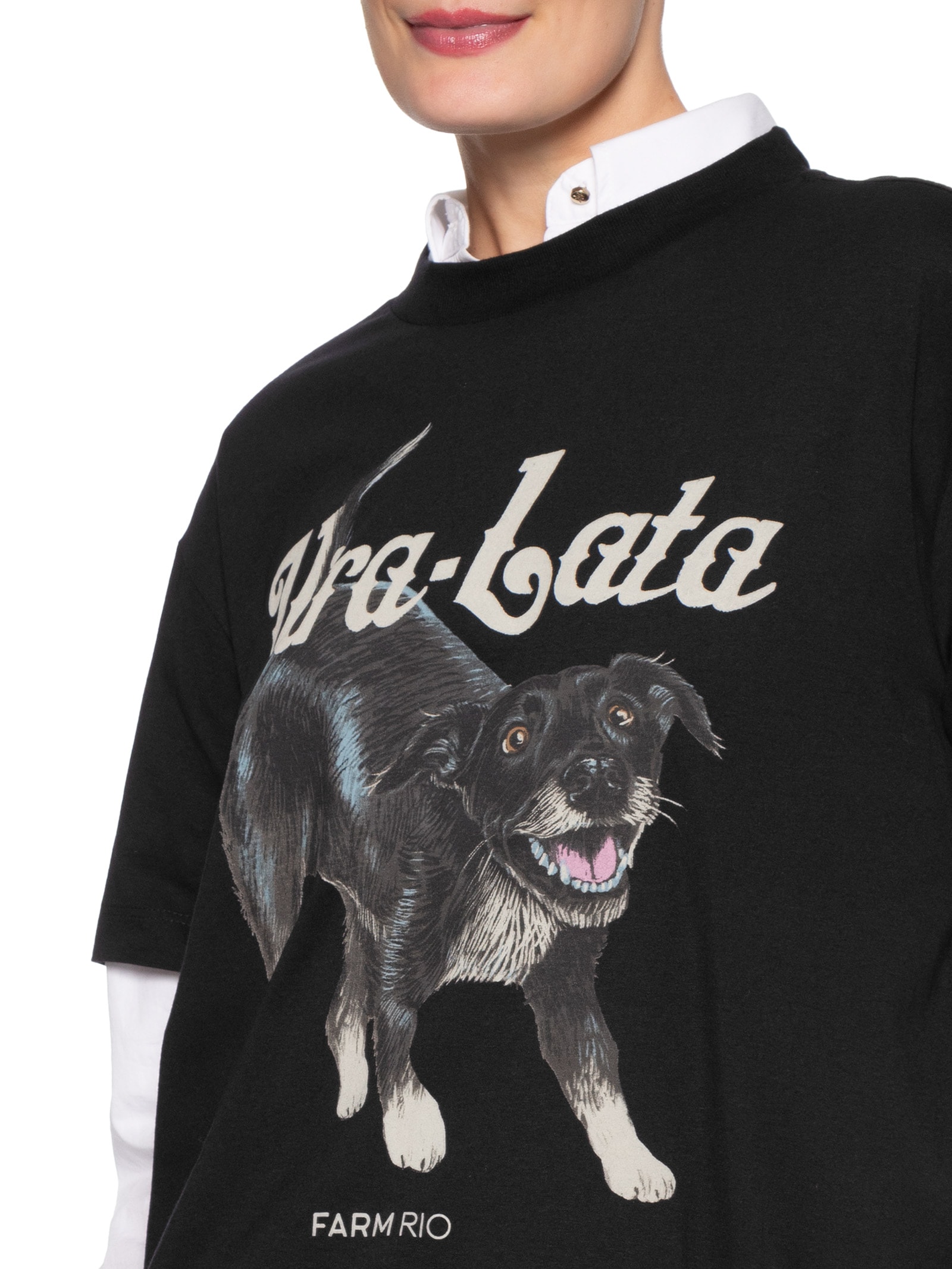 Camiseta Feminina Média Vita Lata Malhado Preto Farm
