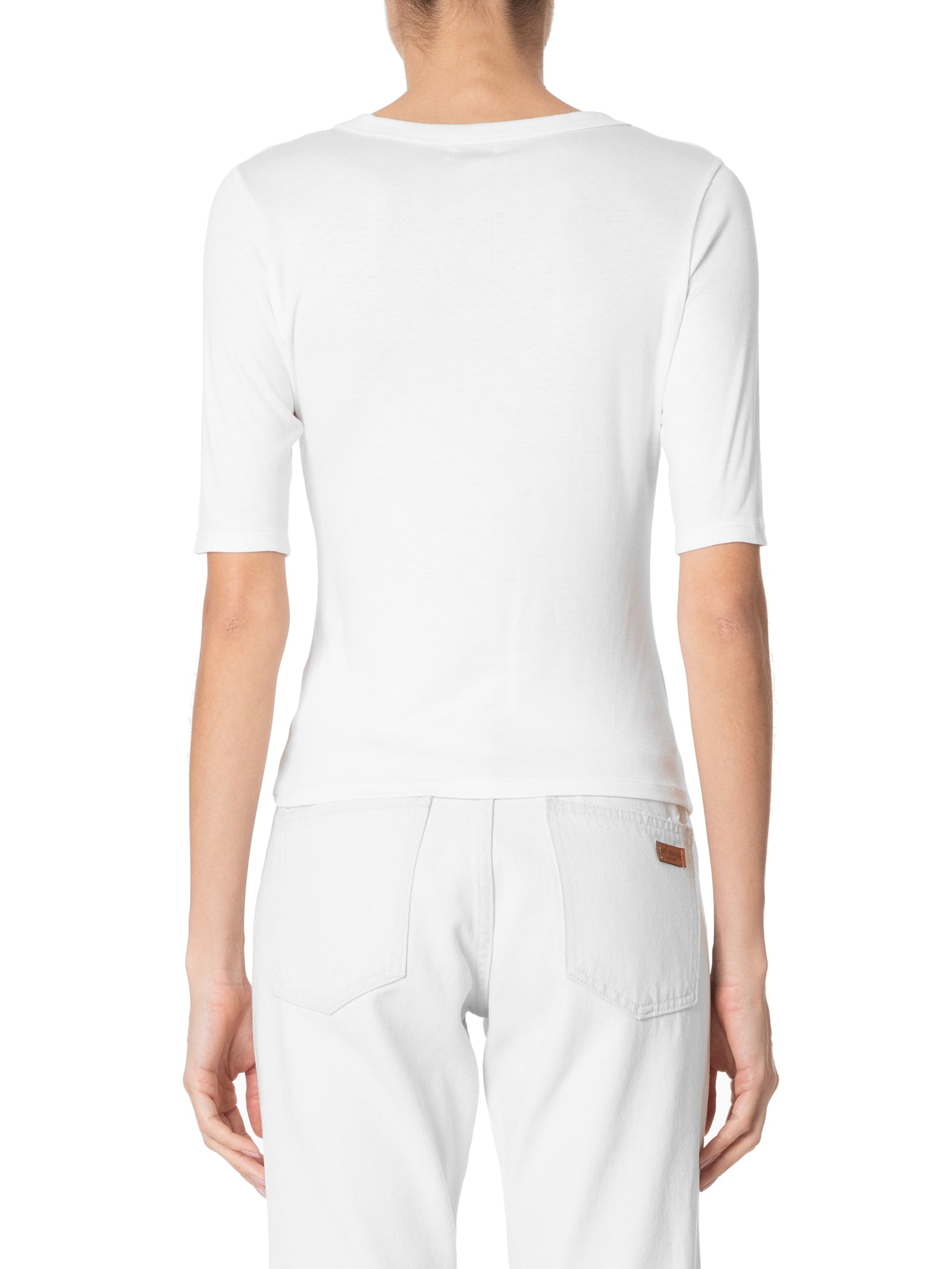 Camiseta Feminina Meia Manga Decote V Branco Basiq