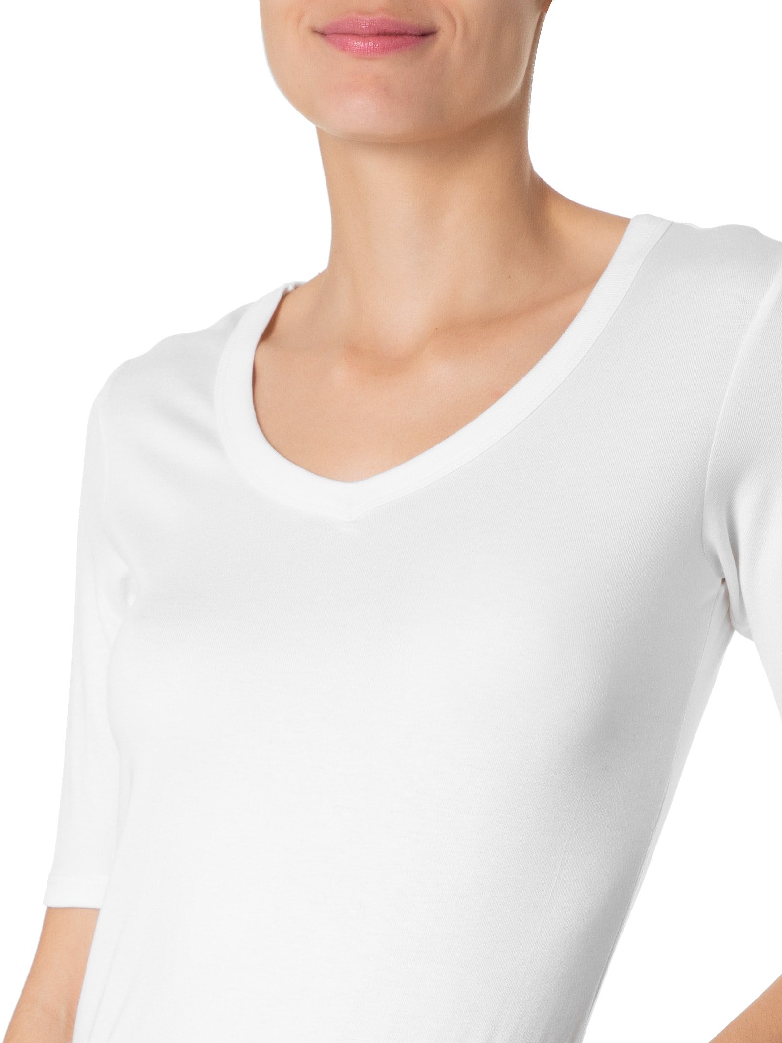 Camiseta Feminina Meia Manga Decote V Branco Basiq