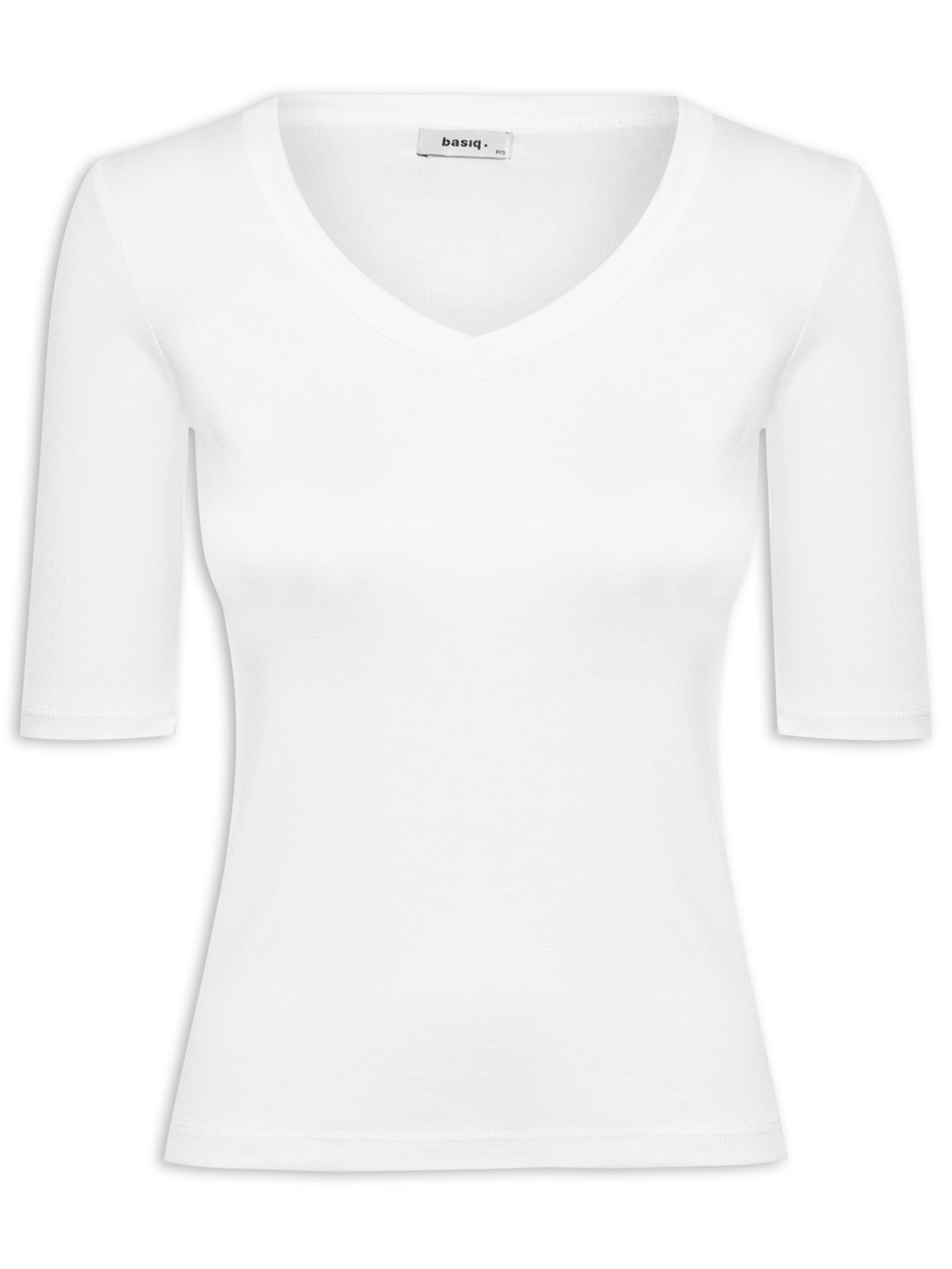 Camiseta Feminina Meia Manga Decote V Branco Basiq