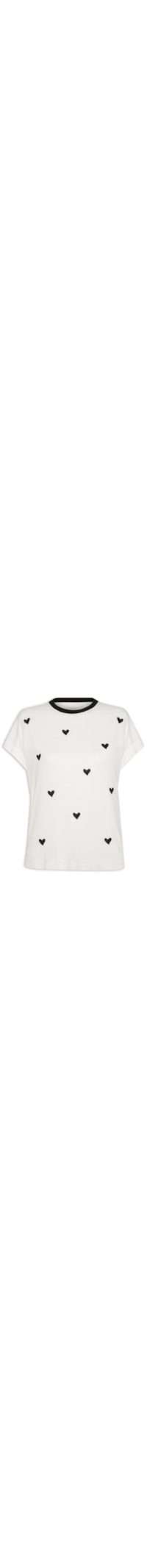 Camiseta Feminina Mini Coração Bordado - Off White