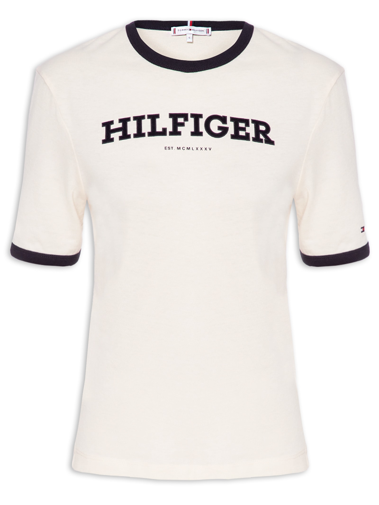 Camiseta Feminina Monotype Flocado Off White Tommy Hilfiger