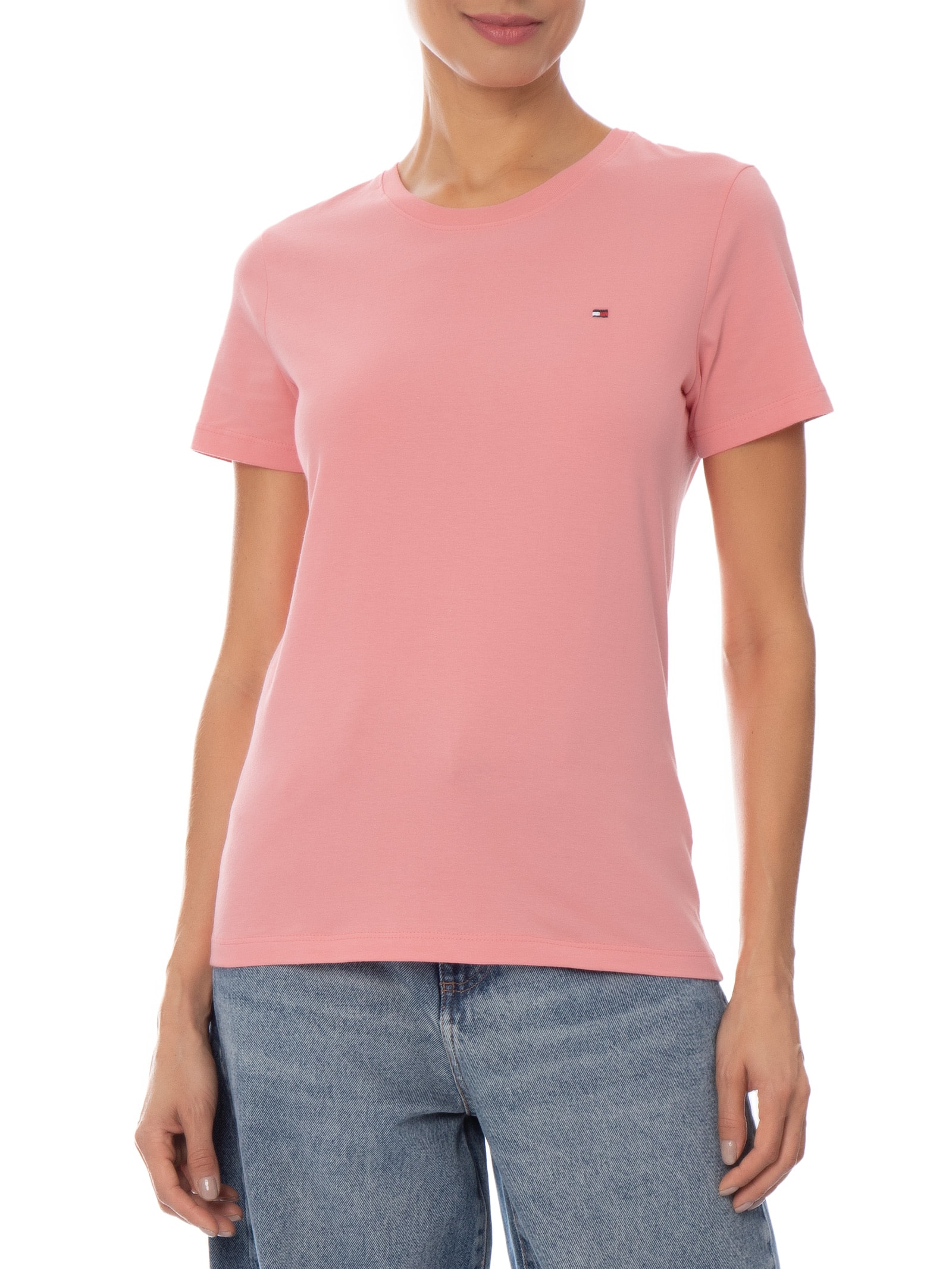 Camiseta Feminina New Crew Neck Rosa Tommy Hilfiger