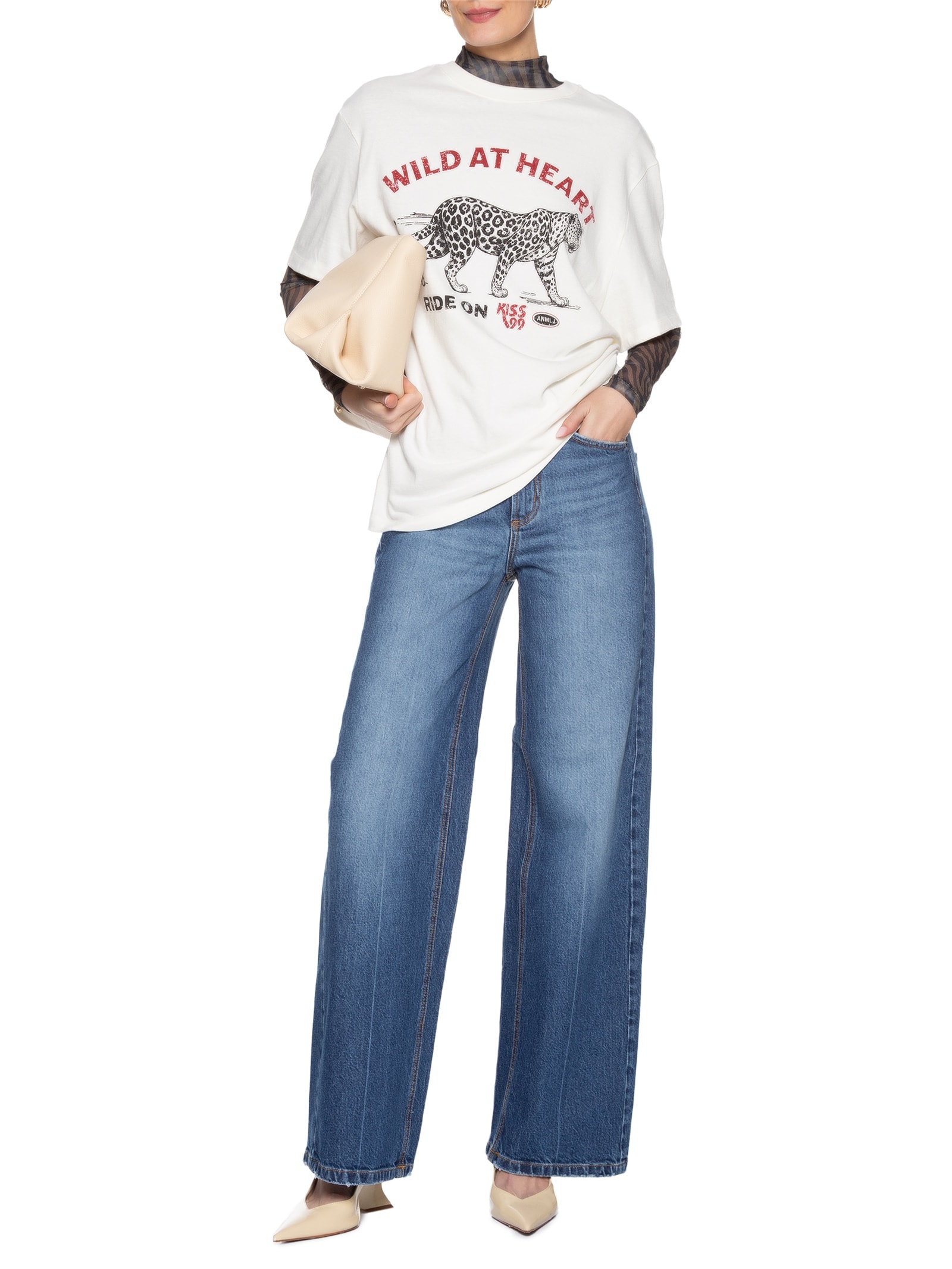 Camiseta Feminina Onça Branco Animale Jeans