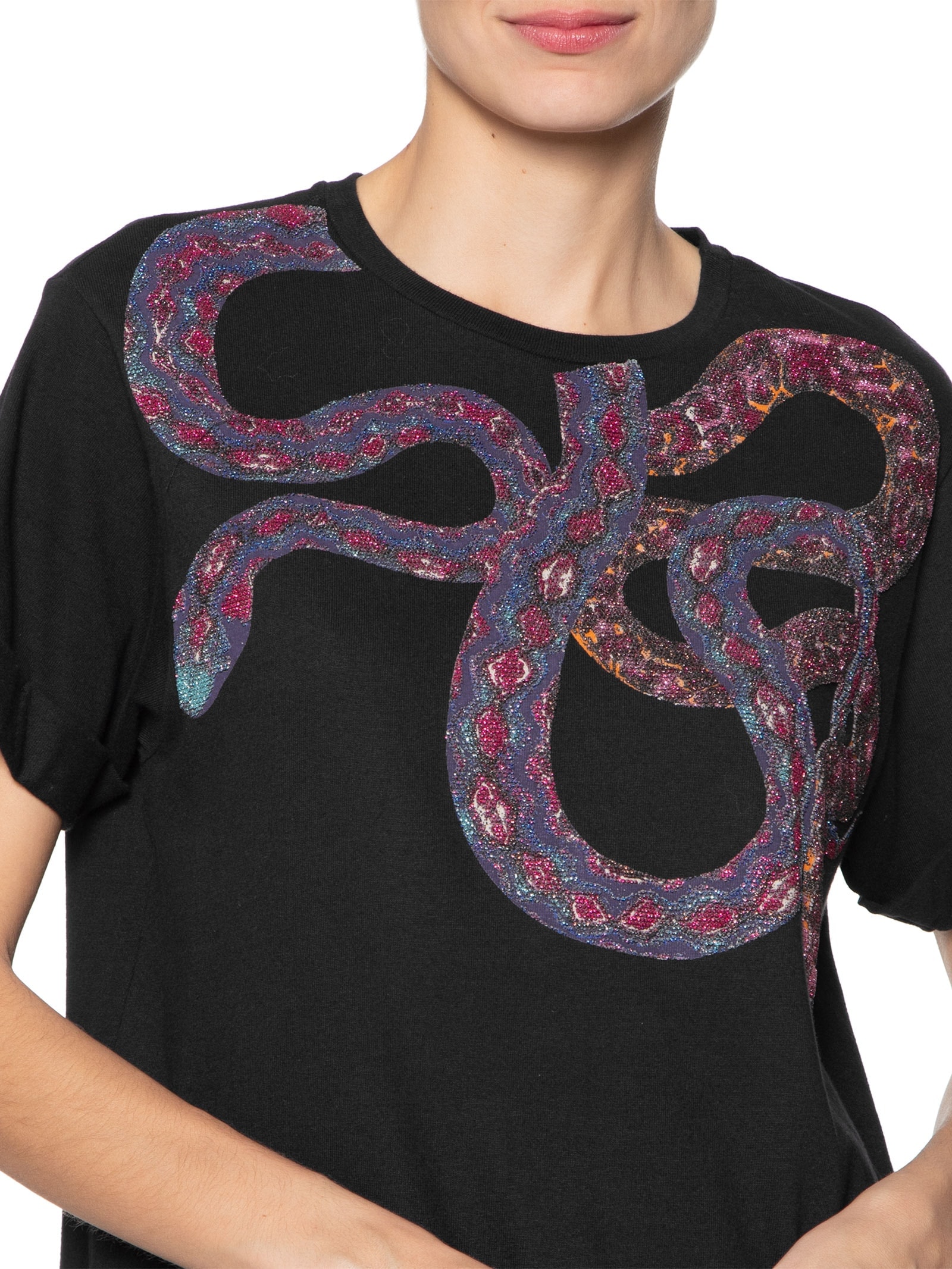 Camiseta Feminina Over Collar Snake Preto  Animale Jeans