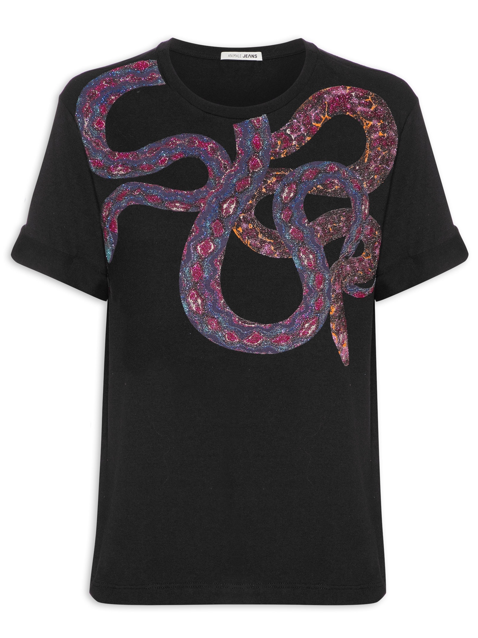 Camiseta Feminina Over Collar Snake Preto  Animale Jeans