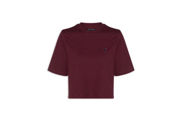 Camiseta Feminina Oversized Com Bordado - Vermelho