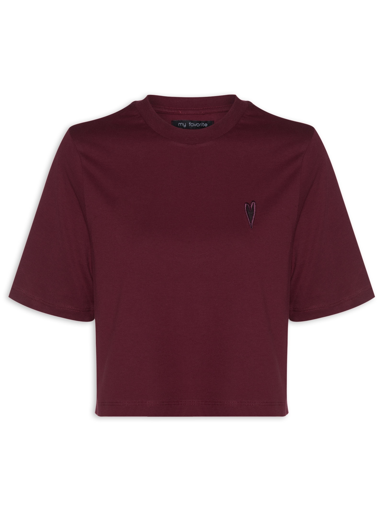 Camiseta Feminina Oversized Com Bordado Vermelho My Favorite