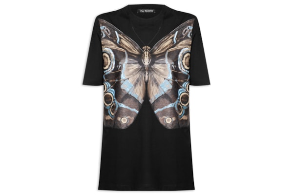 Camiseta Feminina Oversized Com Estampa - Preto