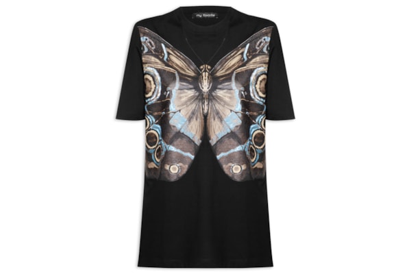 Camiseta Feminina Oversized Com Estampa - Preto