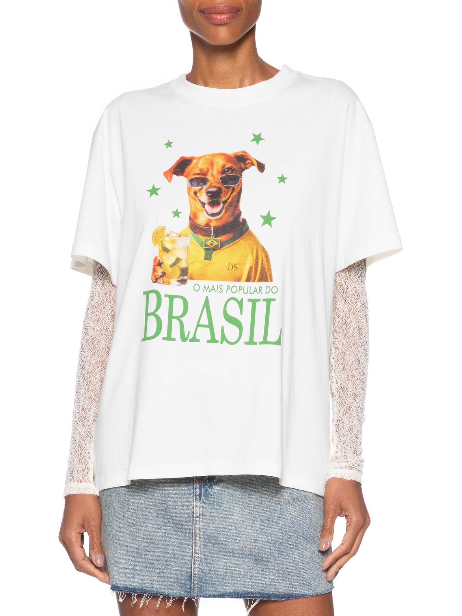 Camiseta Feminina Oversized Estampada Branco Market 33