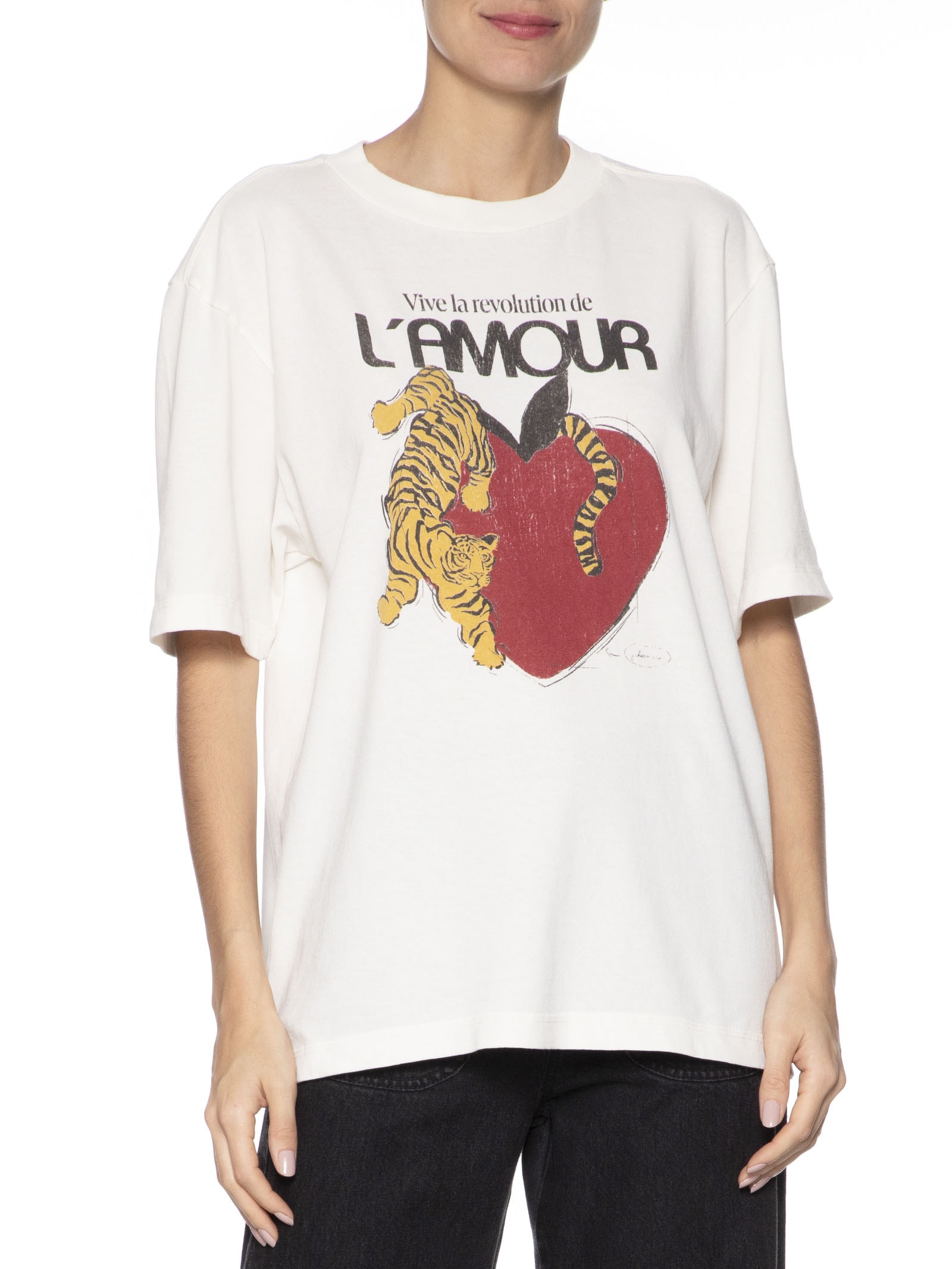 J. Chermann - Camiseta Feminina Oversized Lamour Tigre - Branco