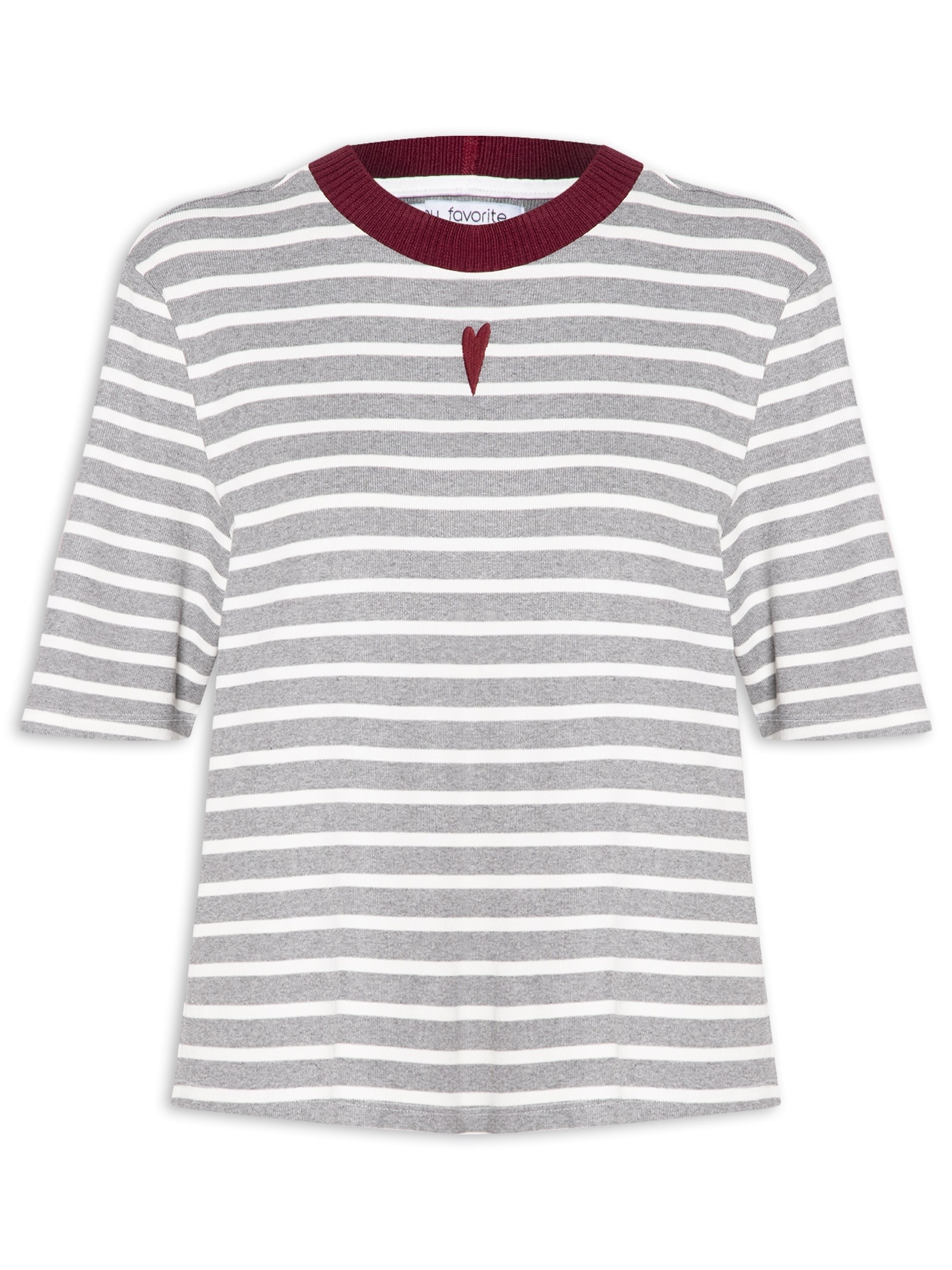Camiseta Feminina Oversized Listrada Cinza My Favorite