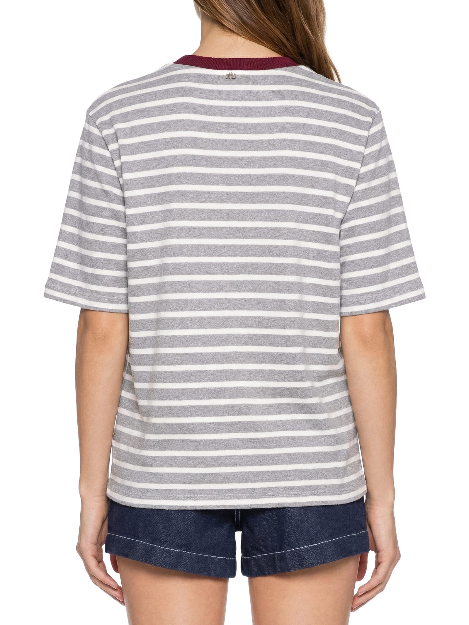 Camiseta Feminina Oversized Listrada Cinza My Favorite