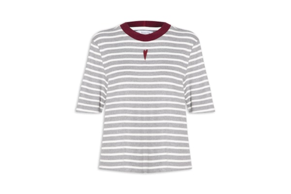 Camiseta Feminina Oversized Listrada - Cinza