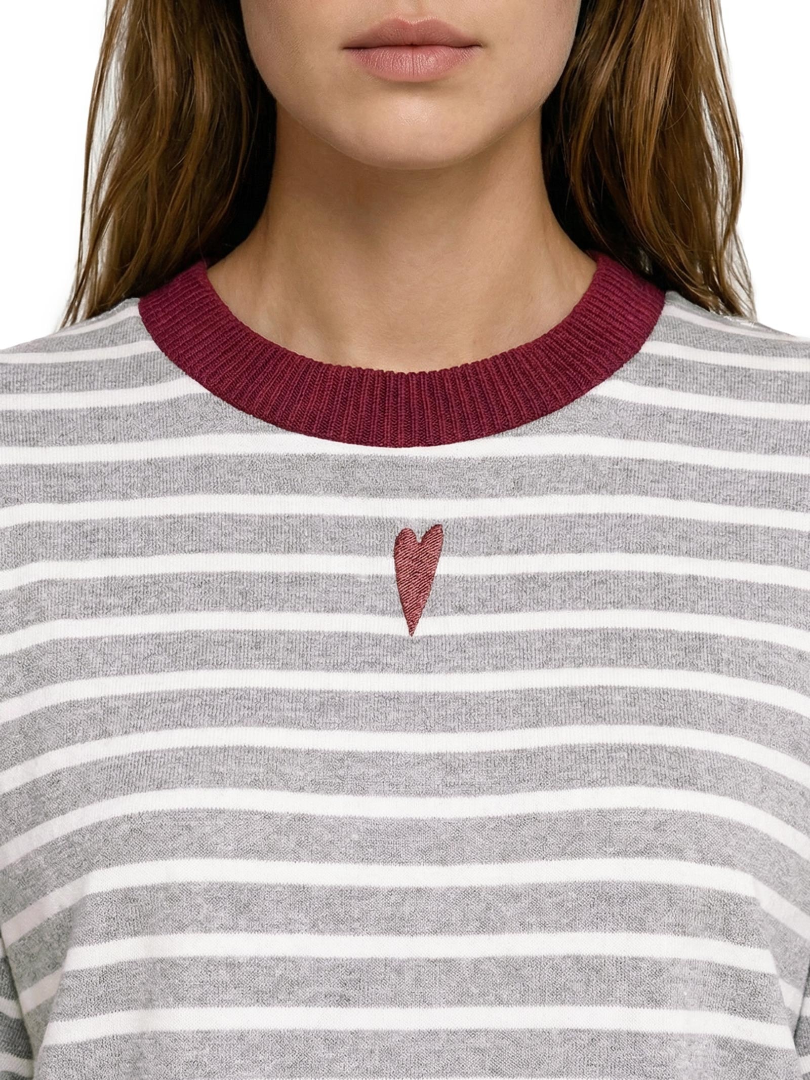 Camiseta Feminina Oversized Listrada Cinza My Favorite