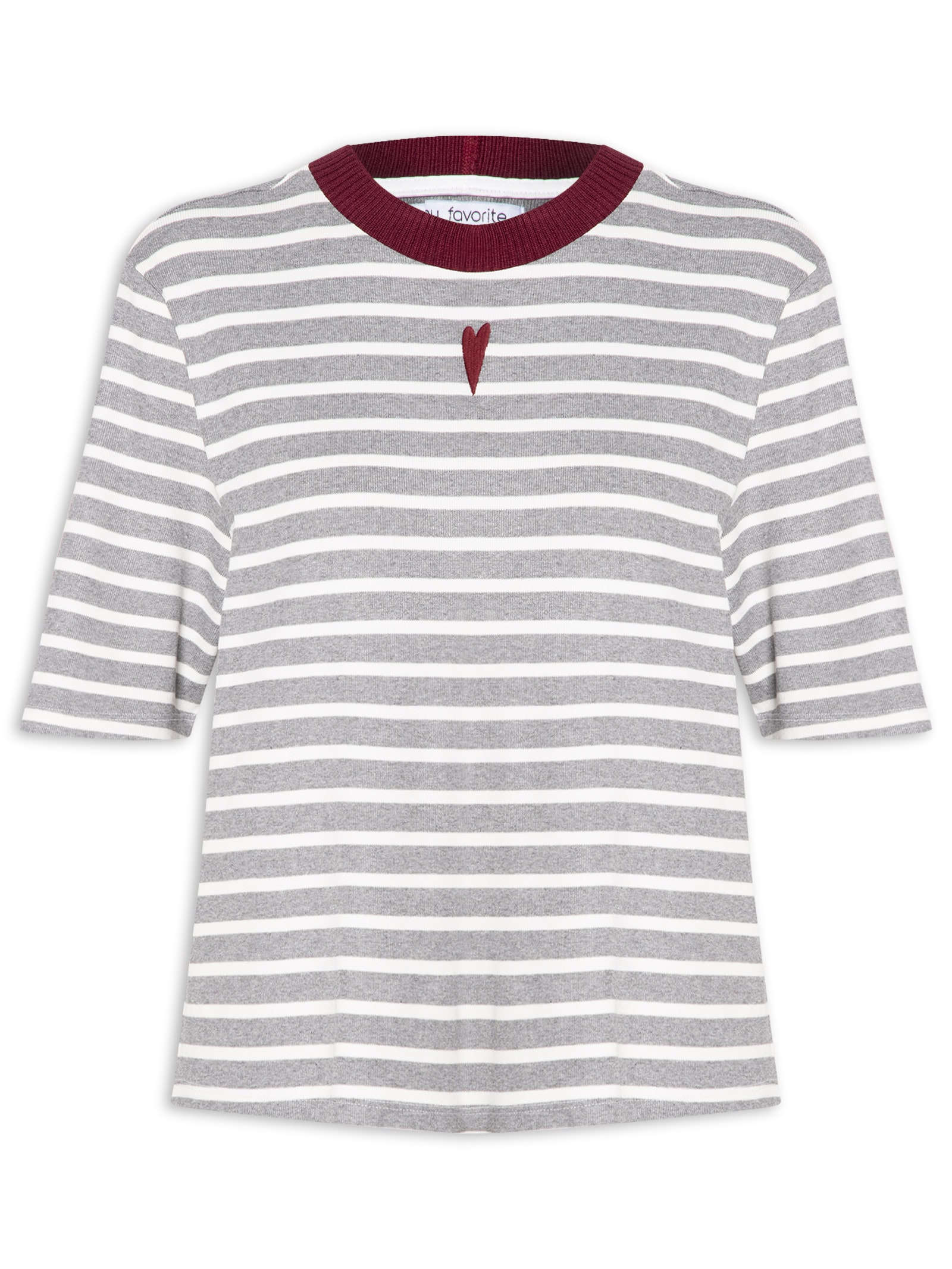 Camiseta Feminina Oversized Listrada Cinza My Favorite