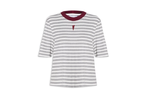 Camiseta Feminina Oversized Listrada - Cinza