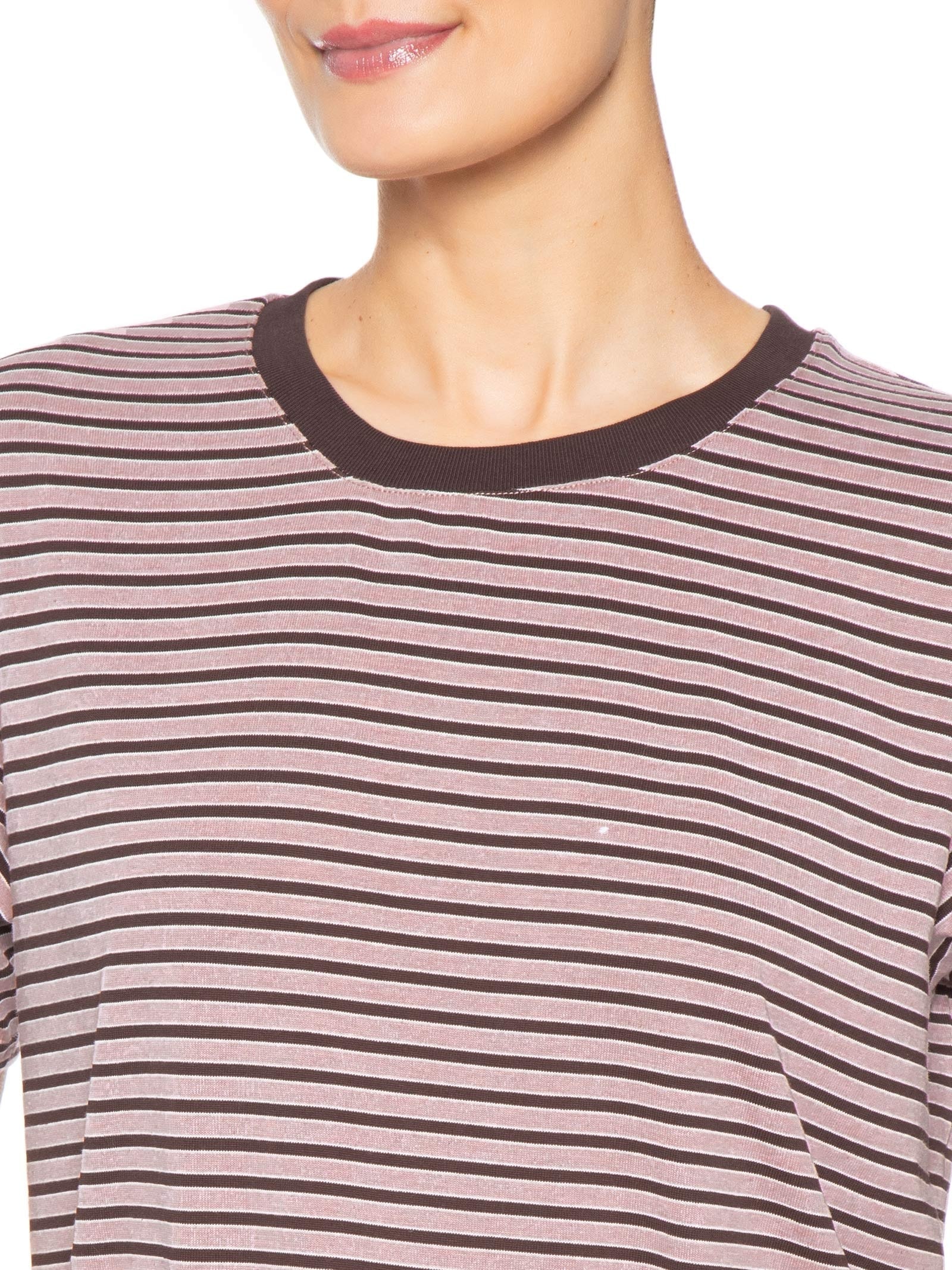 Camiseta Feminina Oversized Listrada Rosa Basiq