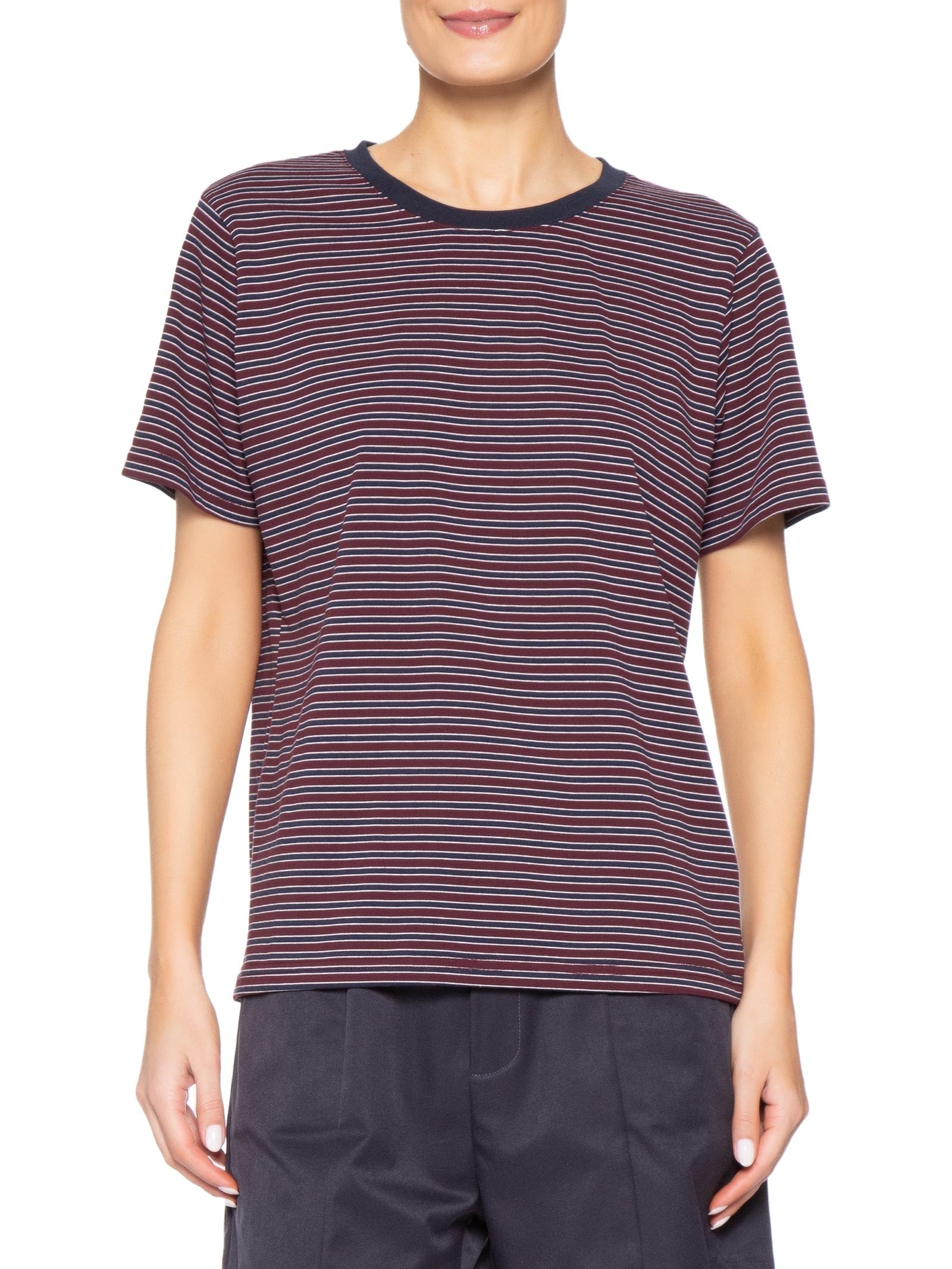 Camiseta Feminina Oversized Listrada Vermelho Basiq