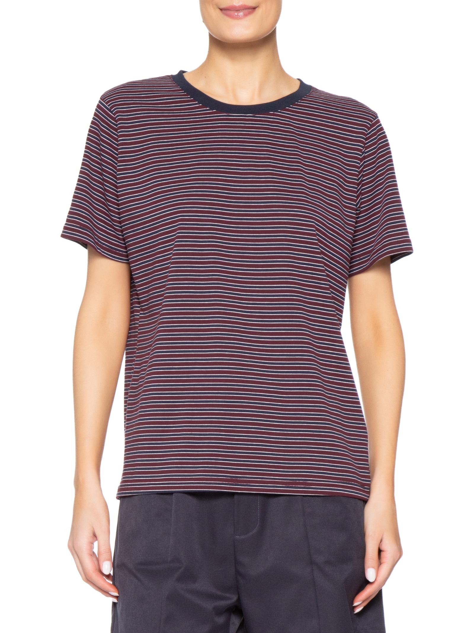 Camiseta Feminina Oversized Listrada Vermelho Basiq