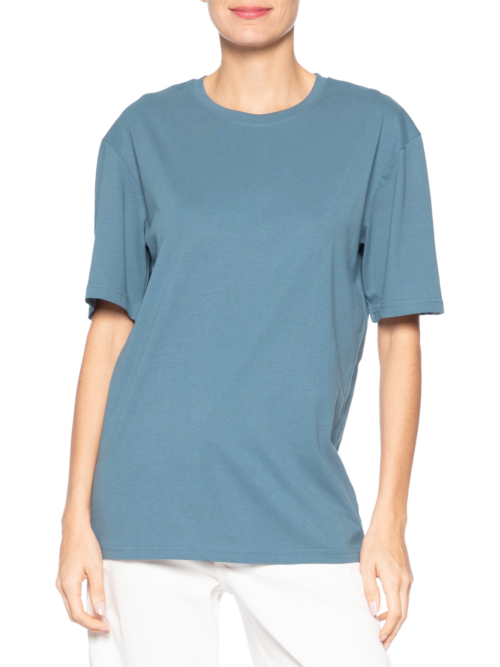 Camiseta Feminina Oversized Manga Curta Azul Basiq