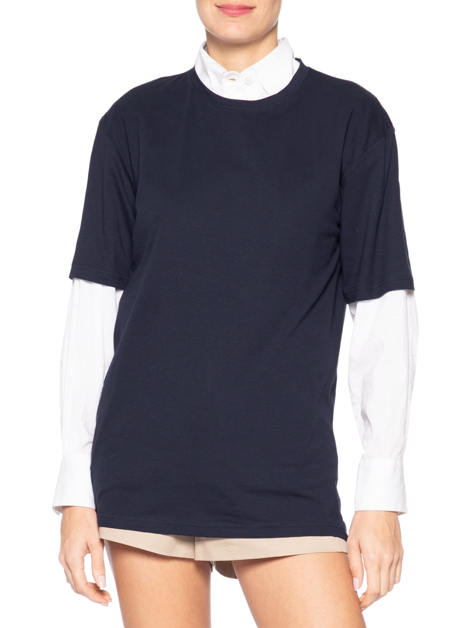 Camiseta Feminina Oversized Manga Curta Azul Basiq