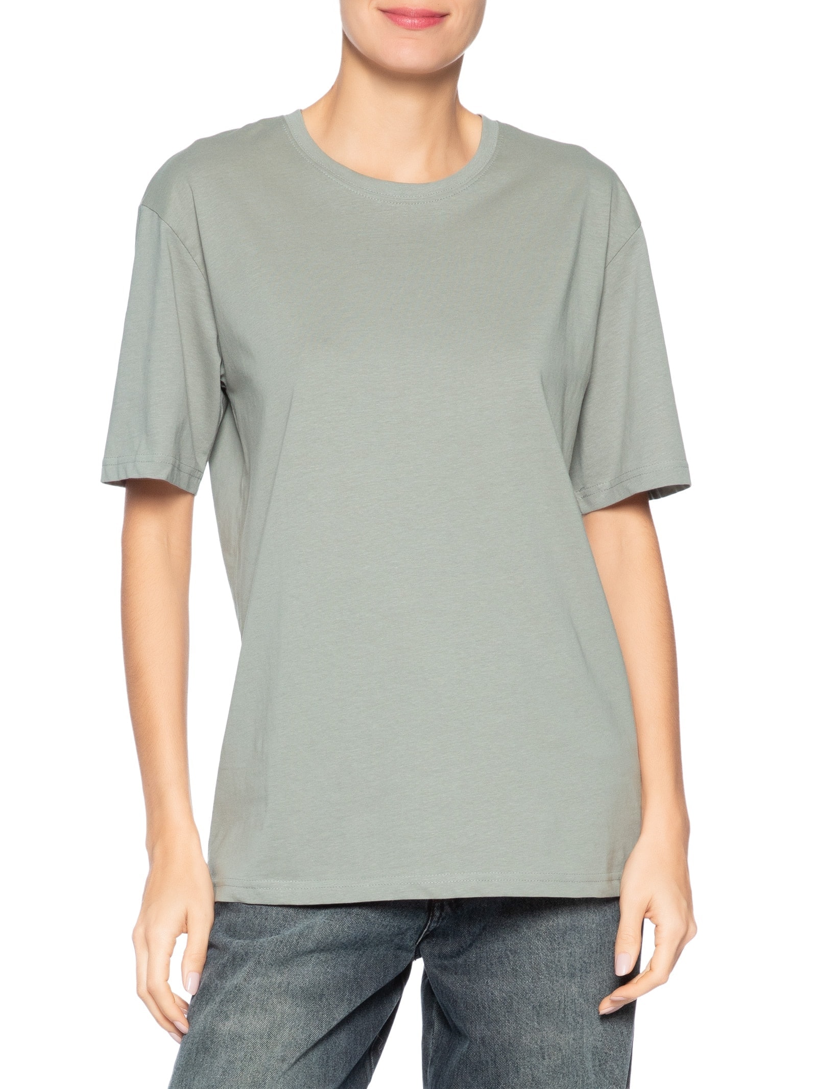 Camiseta Feminina Oversized Manga Curta Cinza Basiq