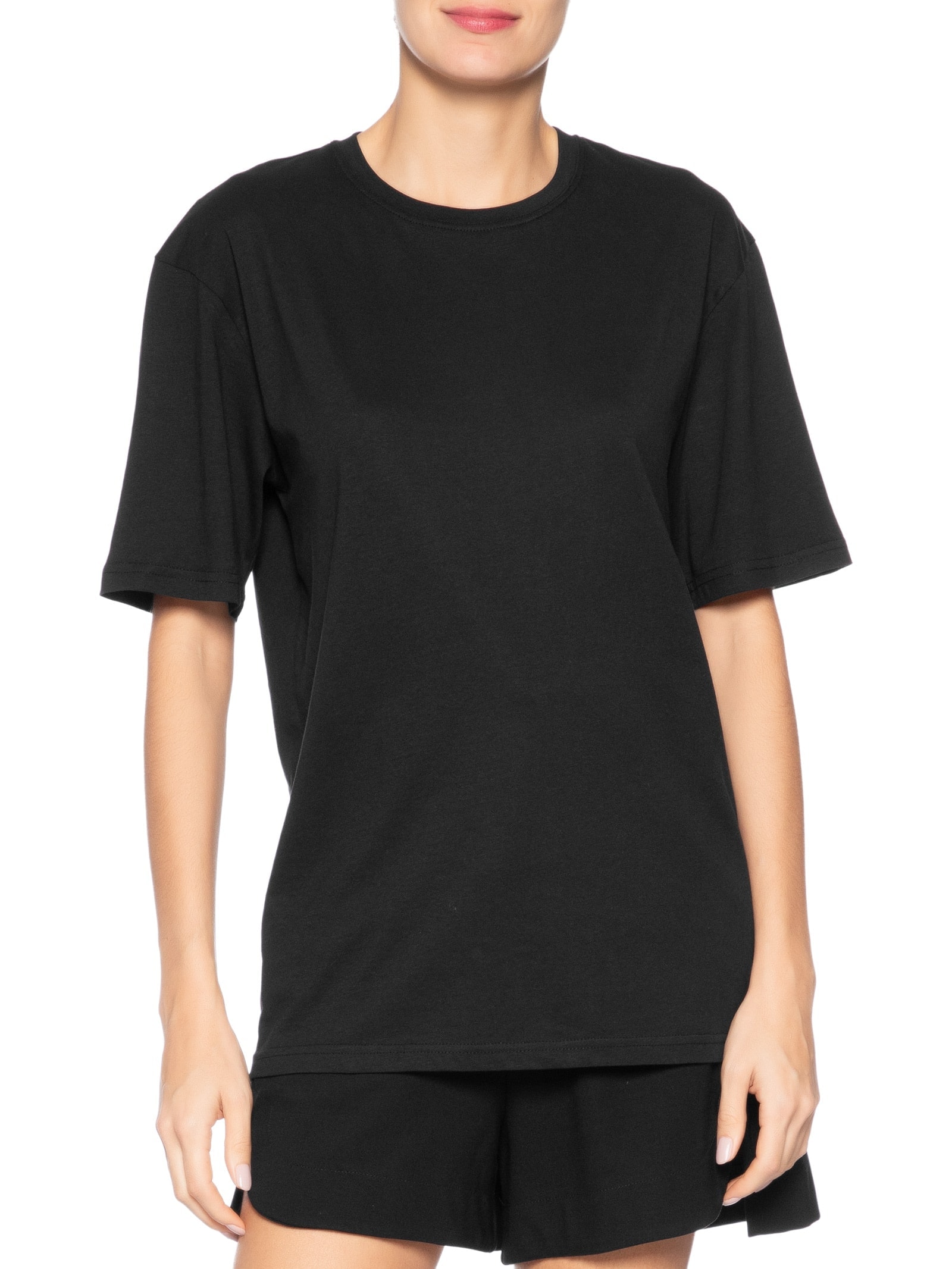 Camiseta Feminina Oversized Manga Curta Preto Basiq