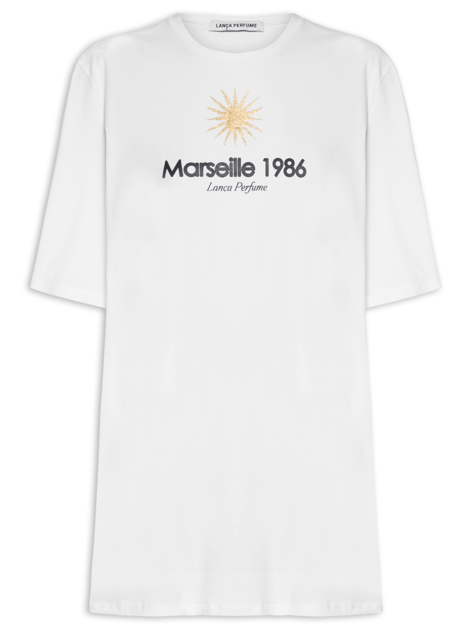 Camiseta Feminina Oversized Manga Média Branco Lança Perfume