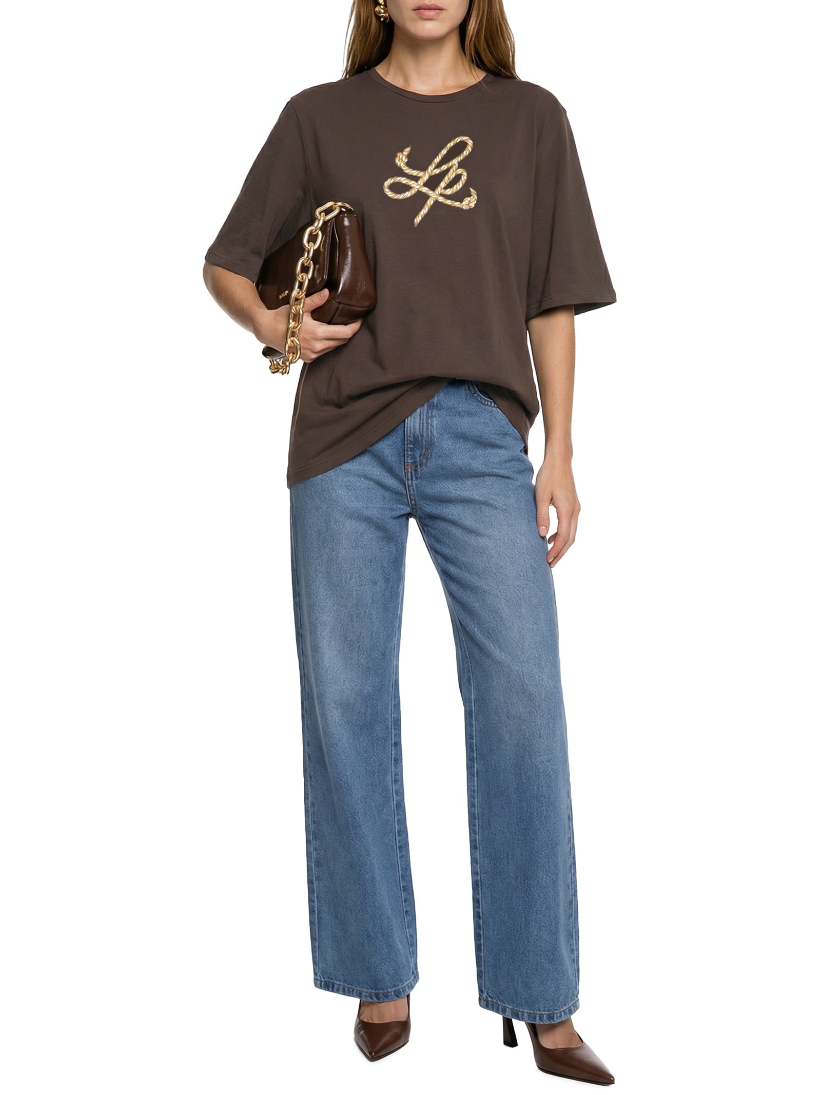 Camiseta Feminina Oversized Manga Média Marrom Lança Perfume