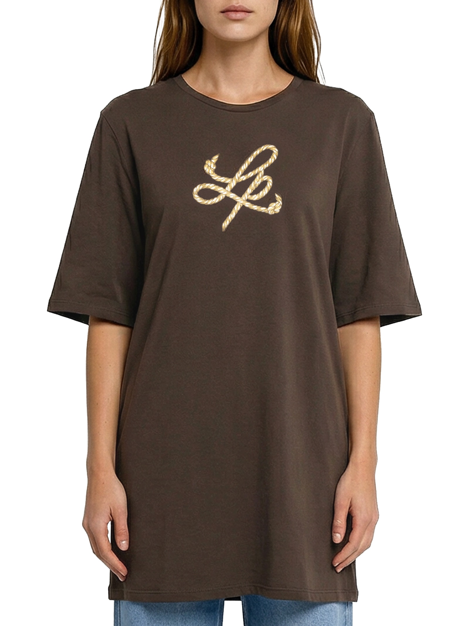 Camiseta Feminina Oversized Manga Média Marrom Lança Perfume