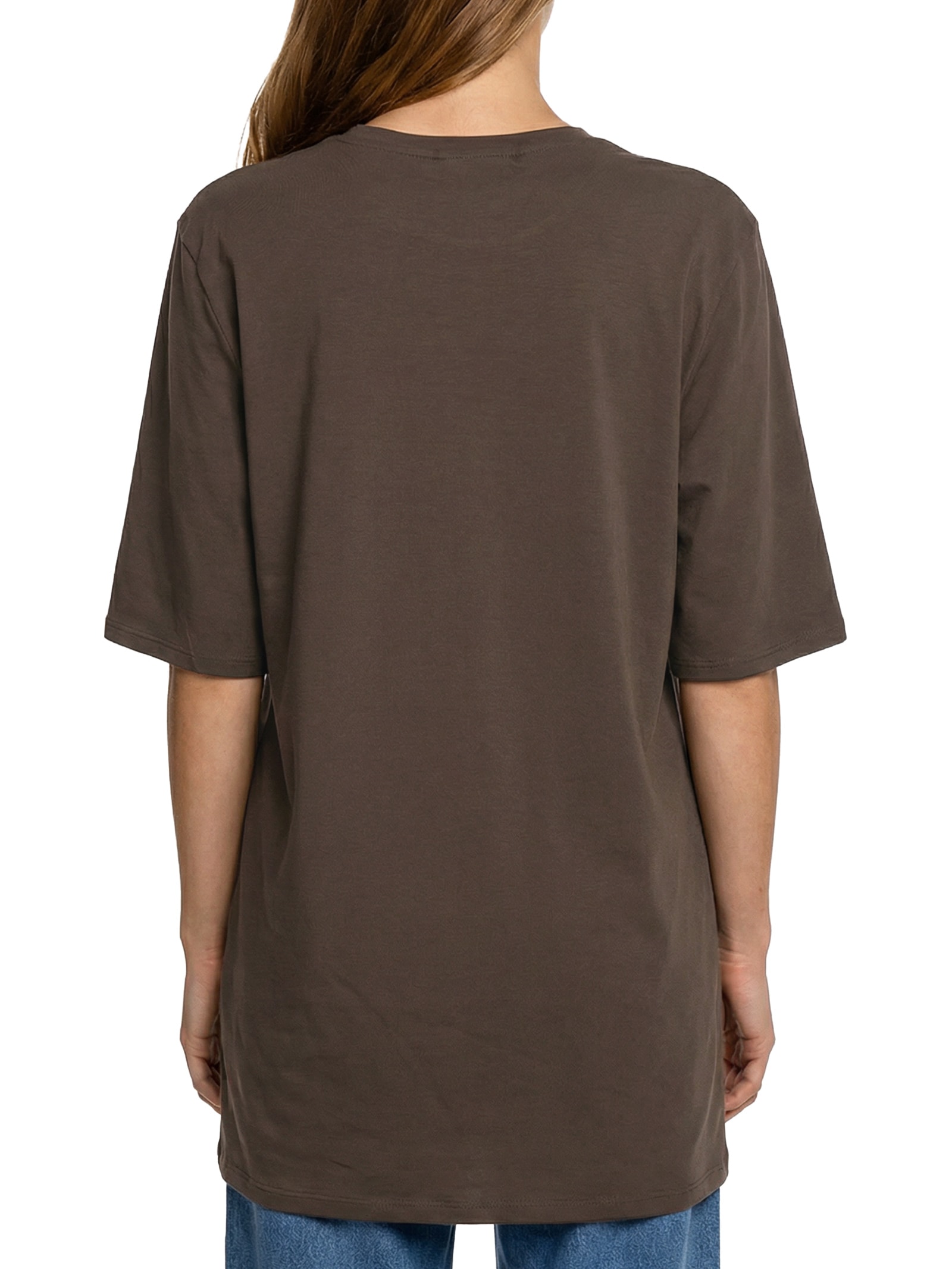 Camiseta Feminina Oversized Manga Média Marrom Lança Perfume