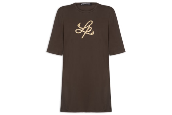 Camiseta Feminina Oversized Manga Média - Marrom