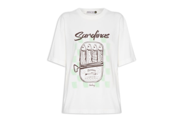 Camiseta Feminina Oversized Sardines - Branco