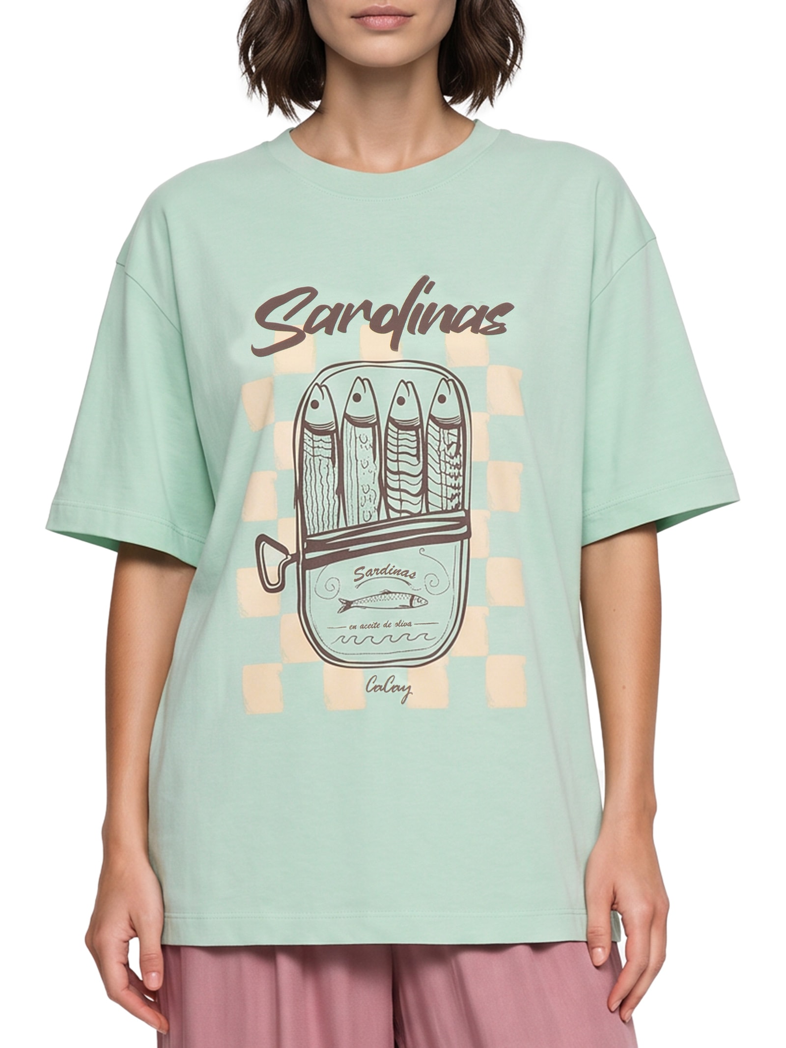 Camiseta Feminina Oversized Sardines Verde Cacay