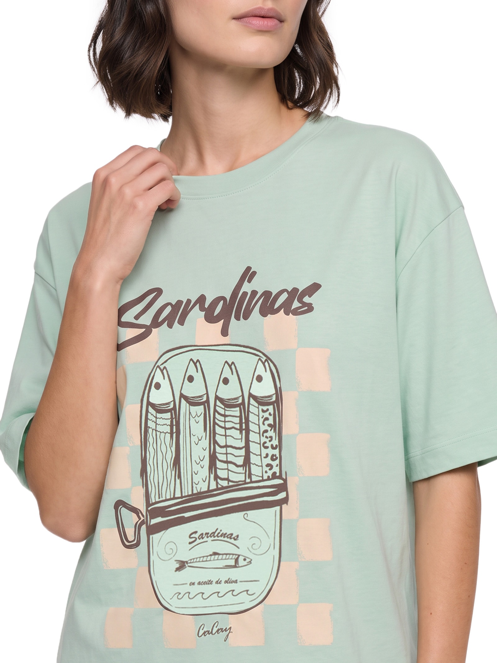 Camiseta Feminina Oversized Sardines Verde Cacay