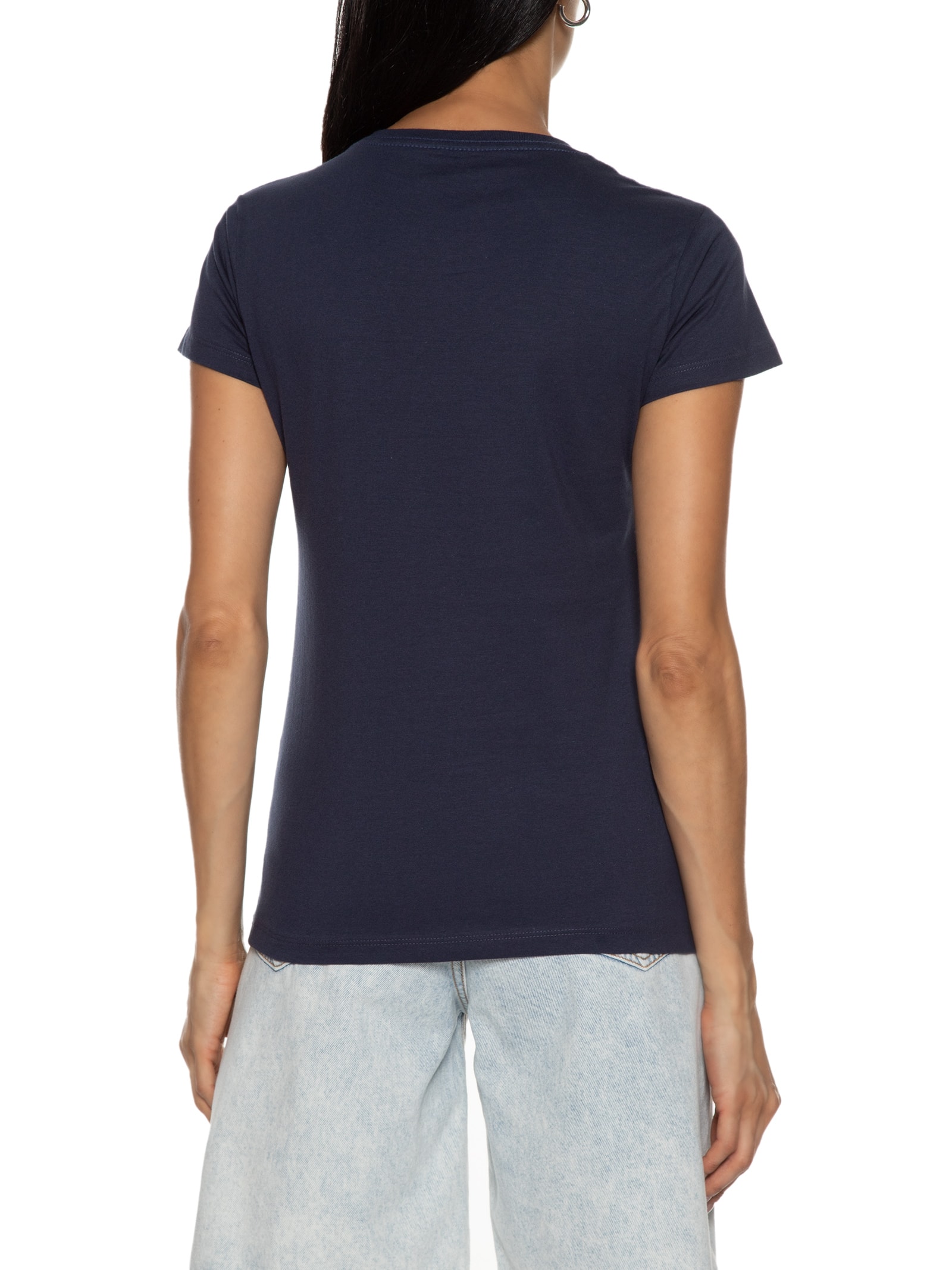 Camiseta Feminina Paetê e Bordado Azul Guess