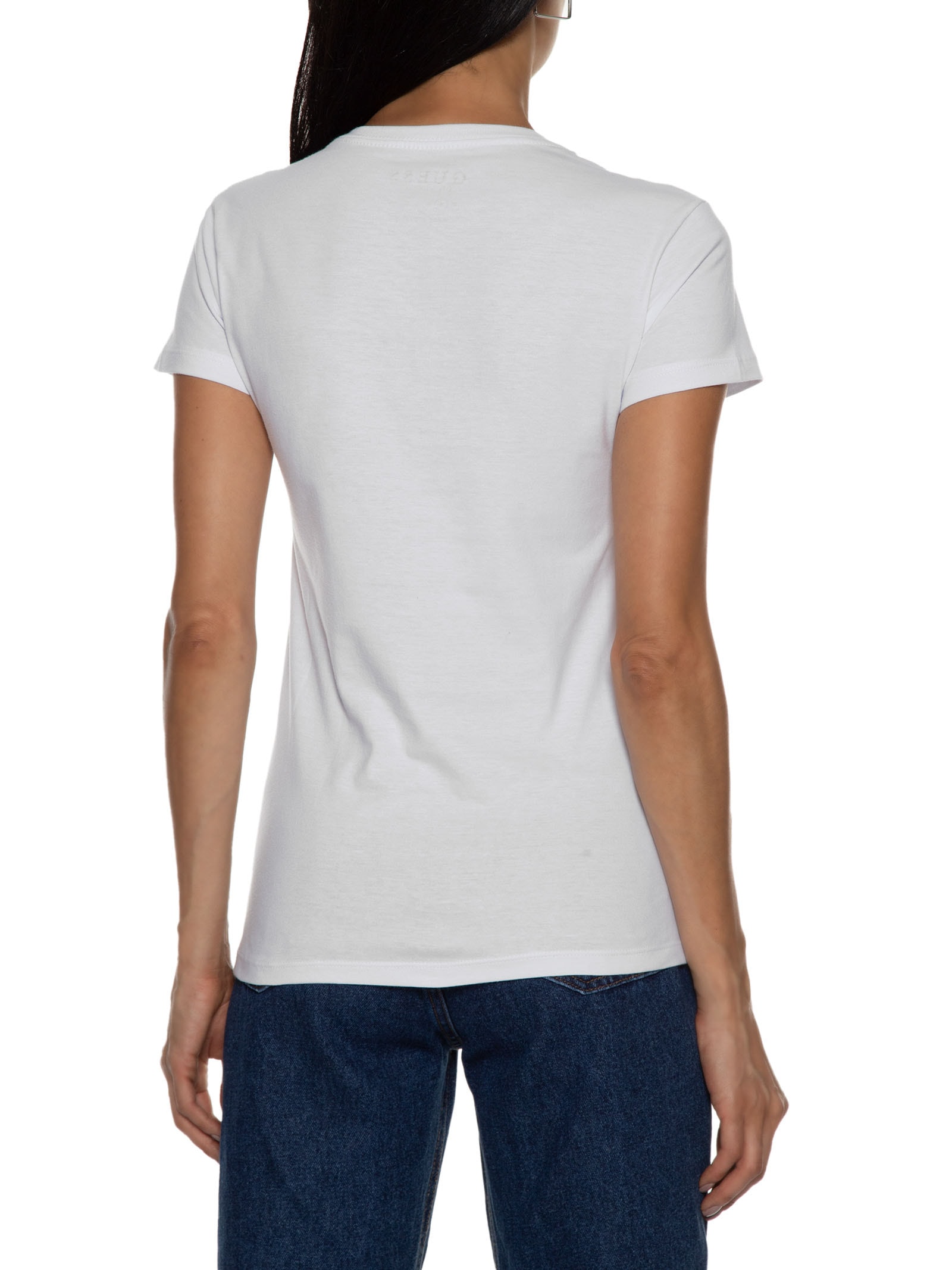 Camiseta Feminina Paetê e Bordado Branco Guess