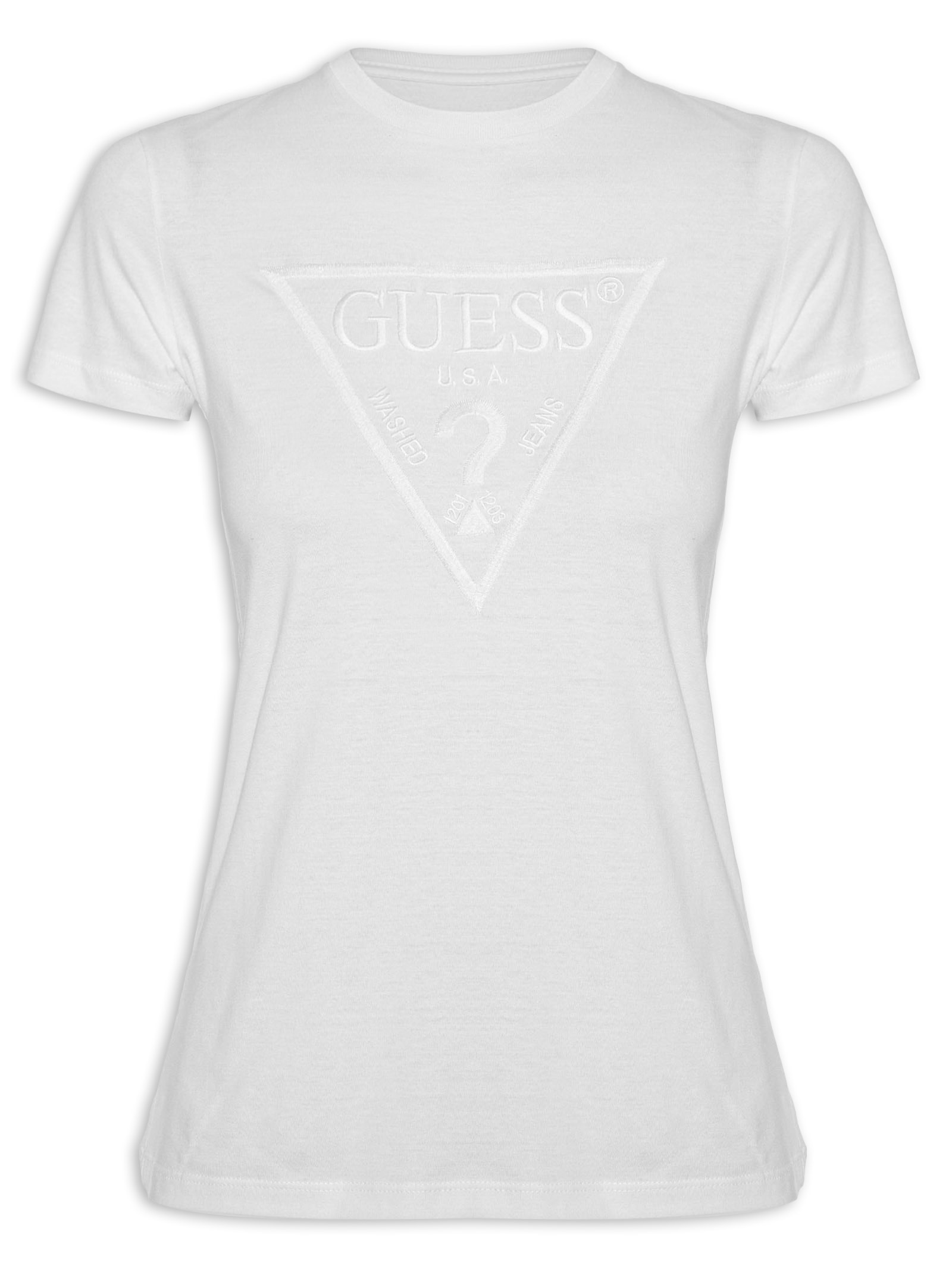 Camiseta Feminina Paetê e Bordado Branco Guess