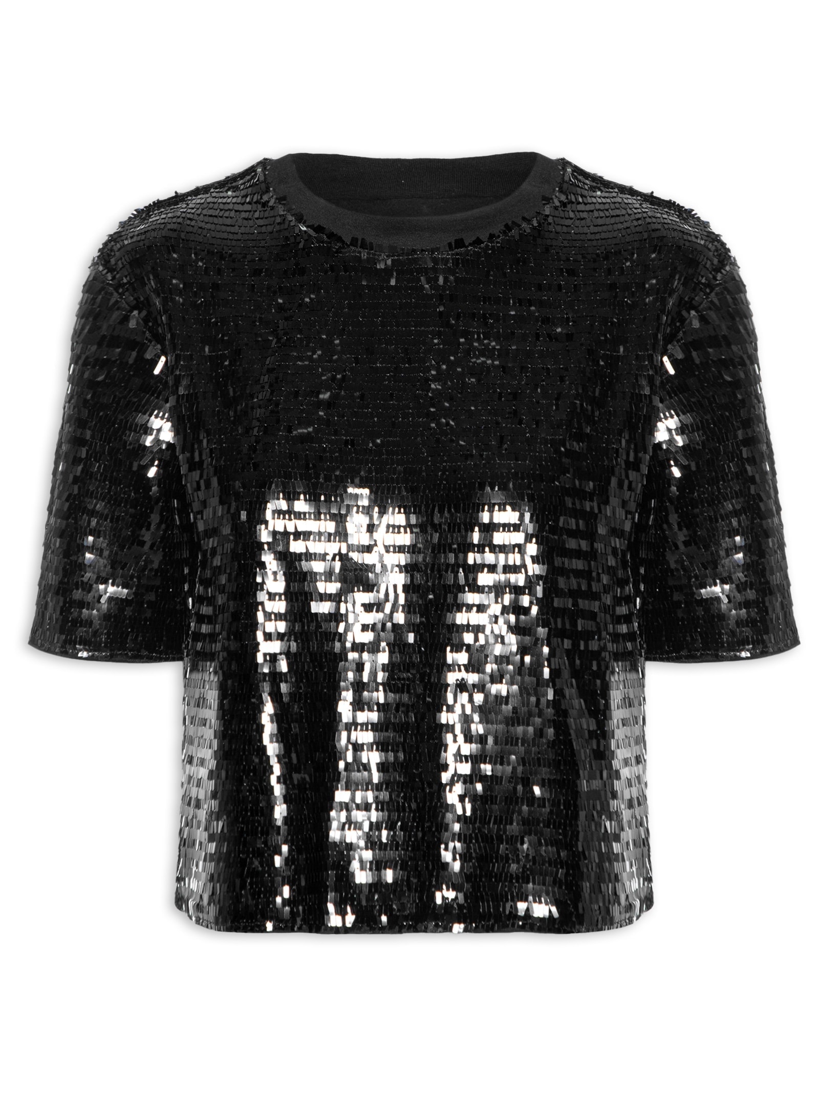 Camiseta Feminina Paetê Preto  Colcci