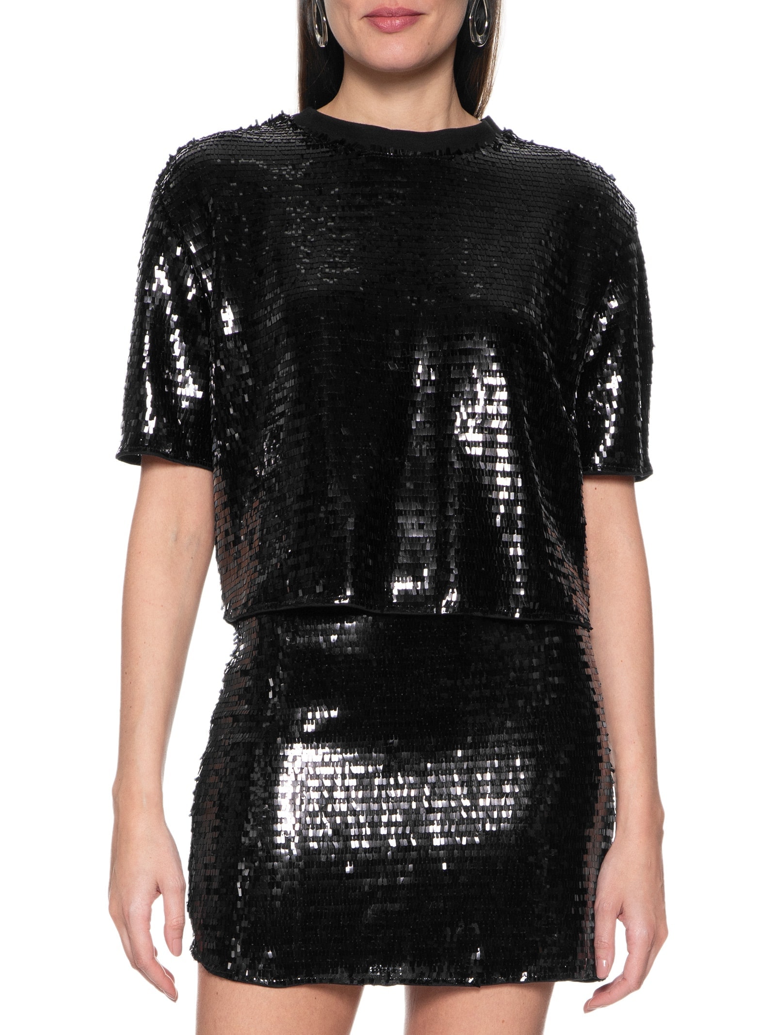 Camiseta Feminina Paetê Preto  Colcci