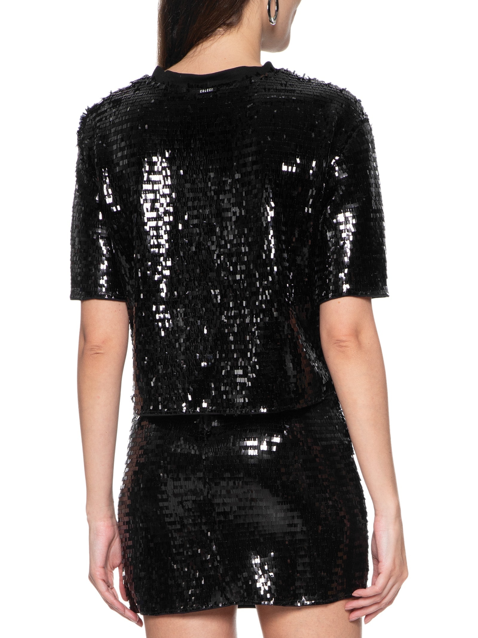 Camiseta Feminina Paetê Preto  Colcci