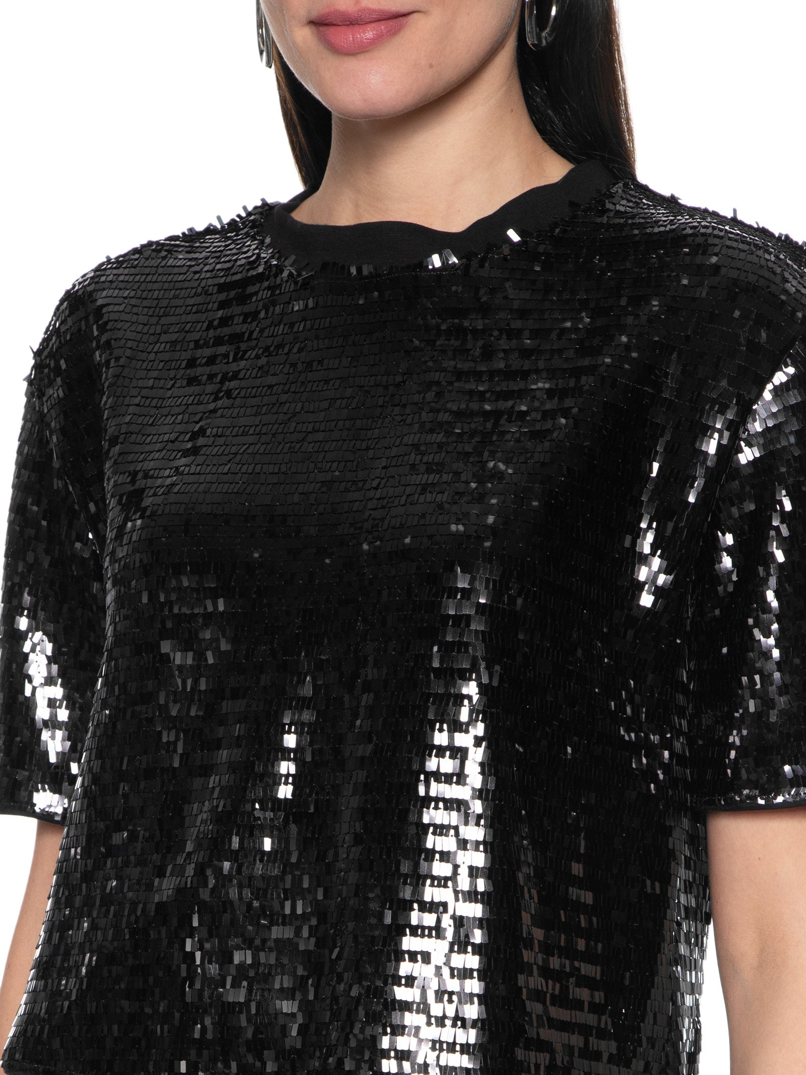 Camiseta Feminina Paetê Preto  Colcci