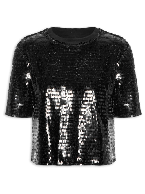 Camiseta Feminina Paetê - Preto