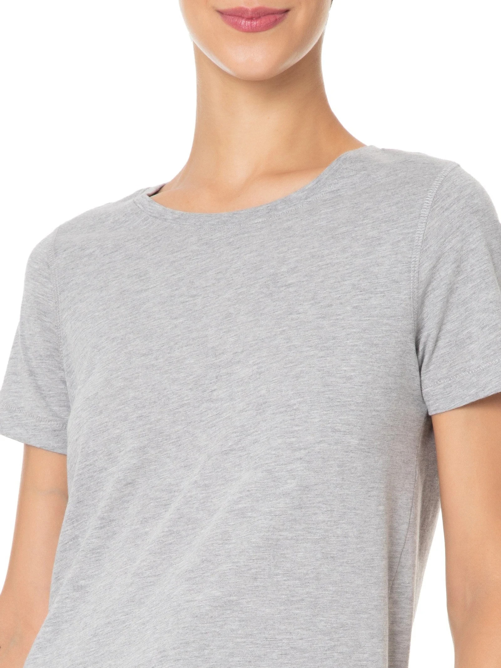 Camiseta Feminina Pima Manga Curta Decote Redondo Cinza '2Essential
