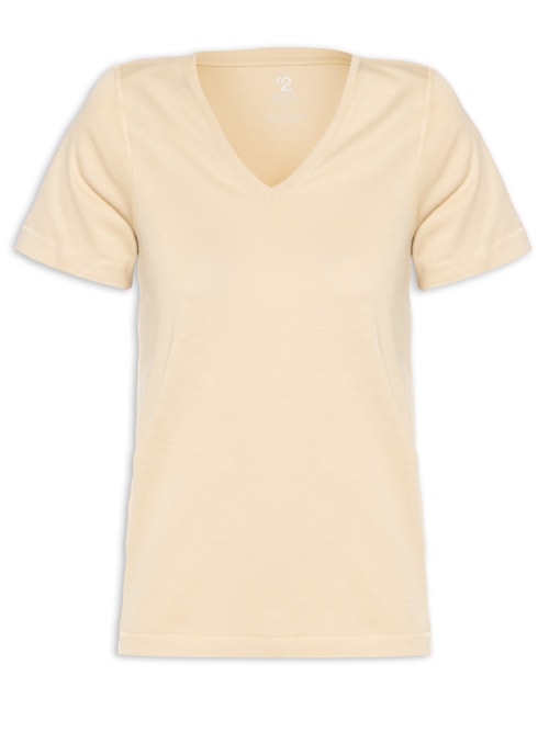 Camiseta Feminina Pima Manga Curta Decote V – Bege