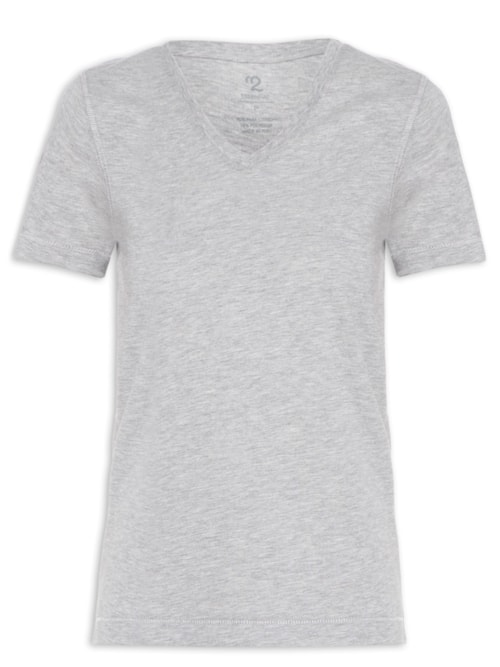 Camiseta Feminina Pima Manga Curta Decote V – Cinza