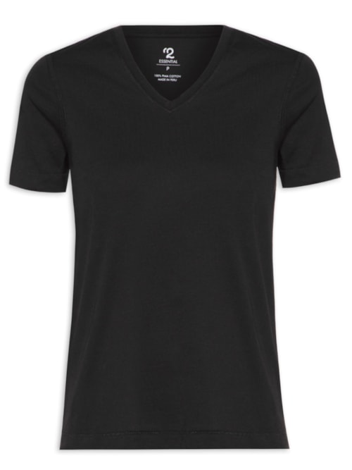 Camiseta Feminina Pima Manga Curta Decote V – Preto