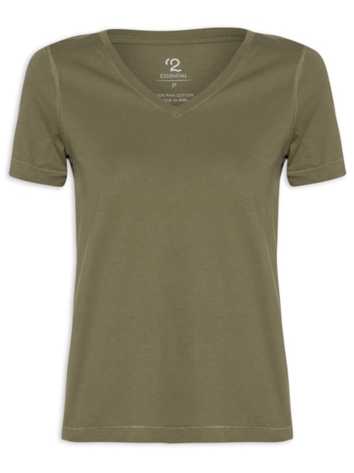 Camiseta Feminina Pima Manga Curta Decote V – Verde